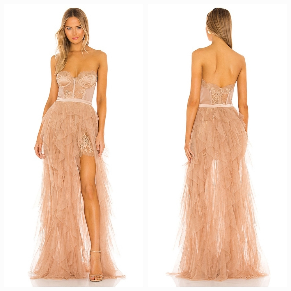 For Love & Lemons X REVOLVE Bustier Gown in Warm Taupe